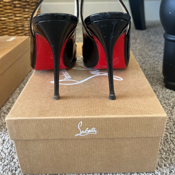 CHRISTIAN LOUBOITIN Black Patent Leather Slingback “Fleuve 100mm” - Size 38 - Picture 5 of 10